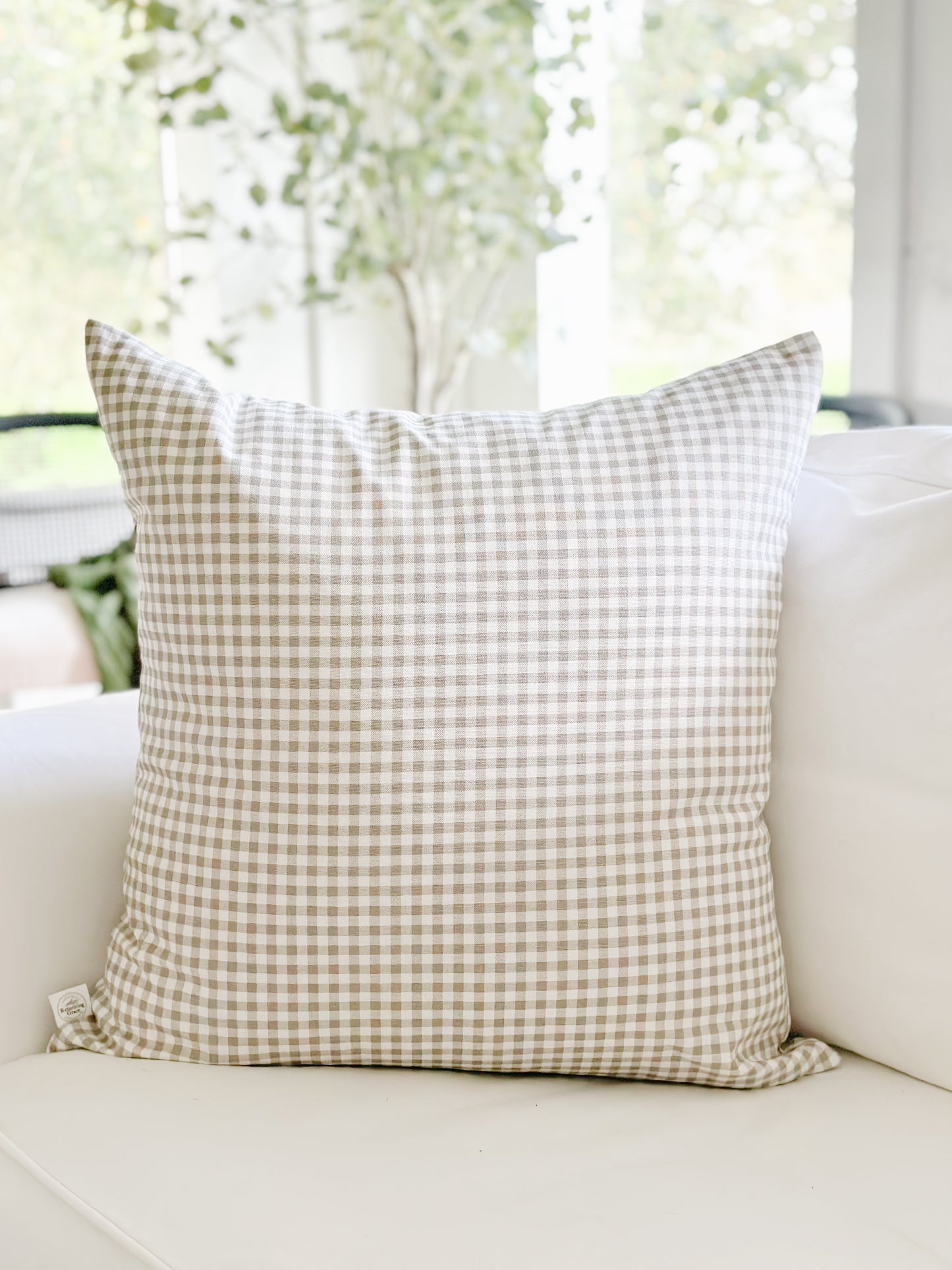 Gingham Pillow Cover - Gray Beige and Green