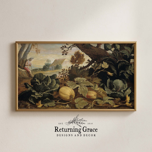 Vintage Gourds and Fig Leaf Landscape Fall TV Art