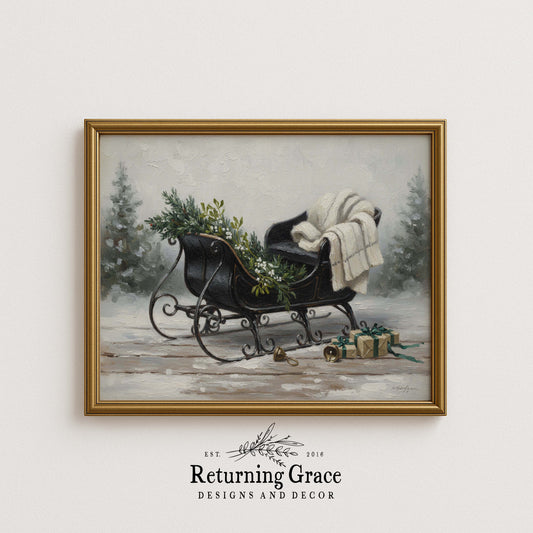 Vintage Sleigh in the Snow Printable Art