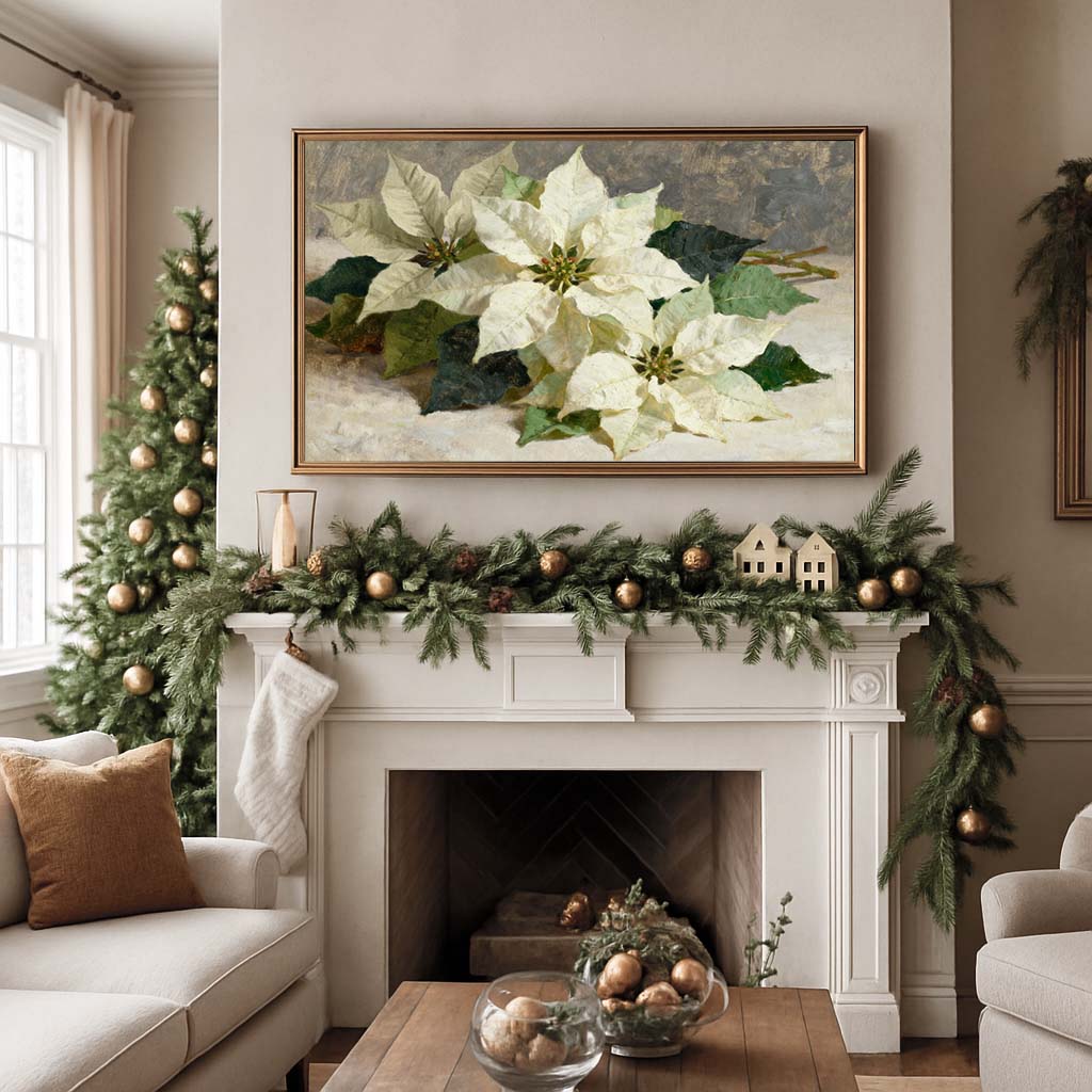 White Poinsettia TV Art