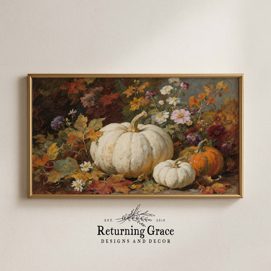 Pumpkins and Fall Flowers TV Art