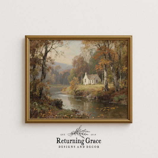 White Cottage in Fall Printable Art
