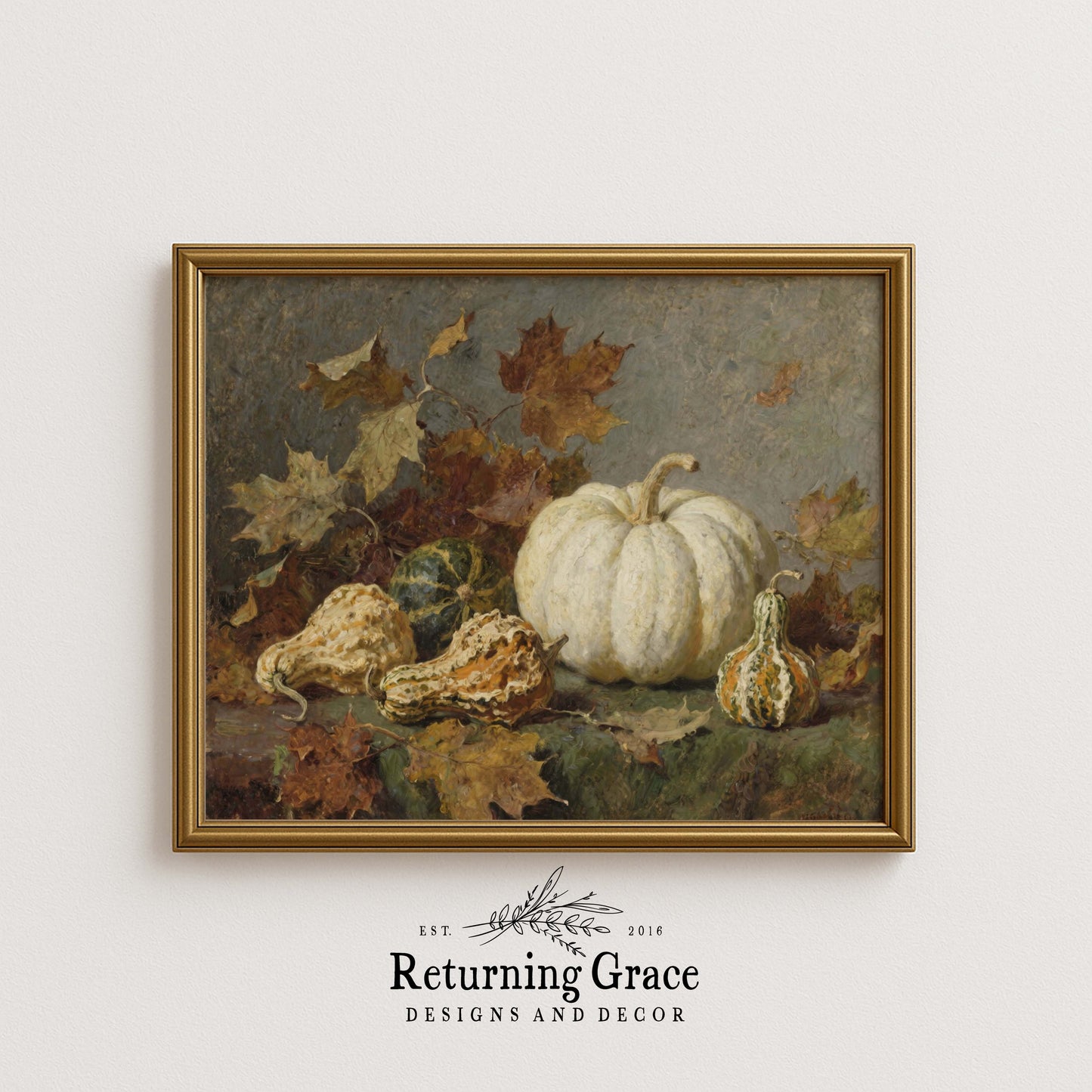 White Pumpkins and Gourds Still Life Printable Art