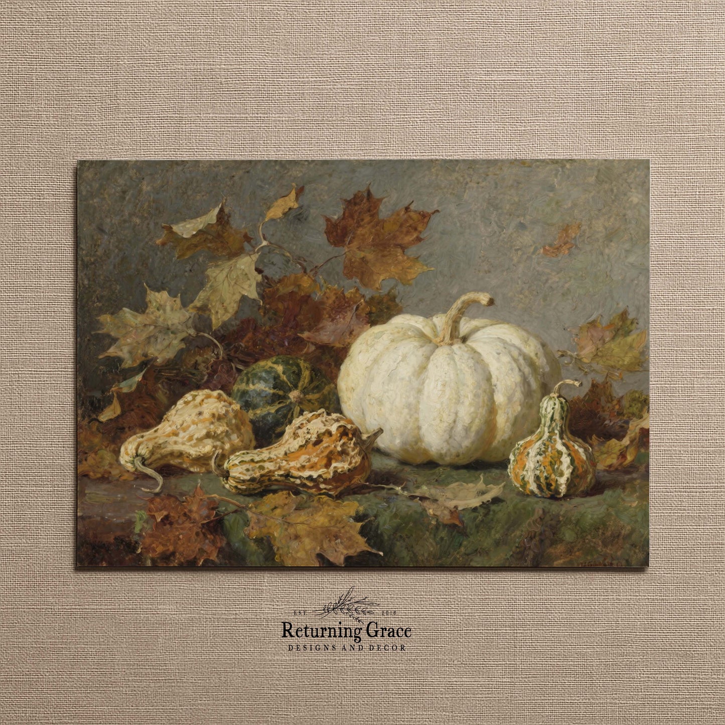 White Pumpkins and Gourds Still Life Printable Art