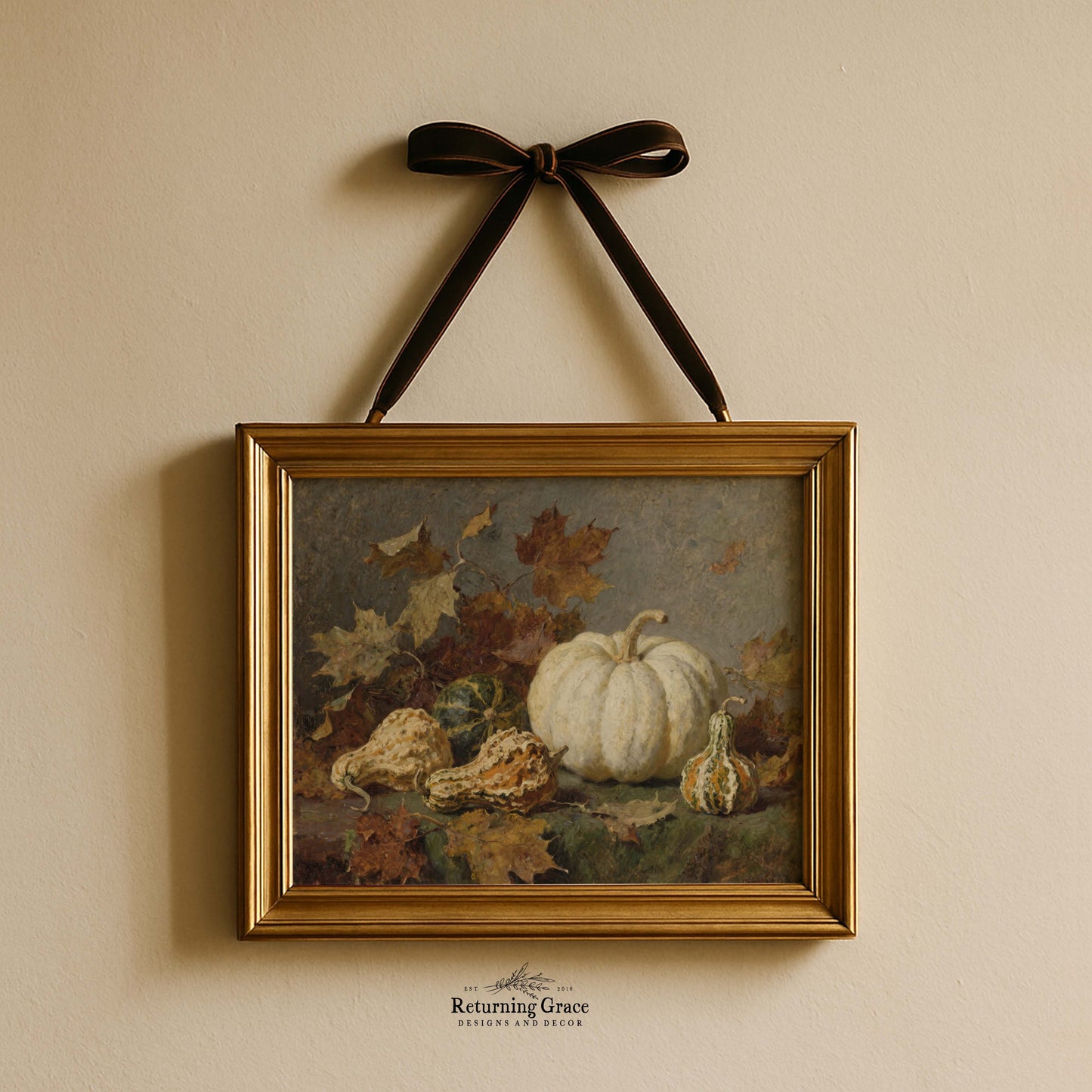 White Pumpkins and Gourds Still Life Printable Art