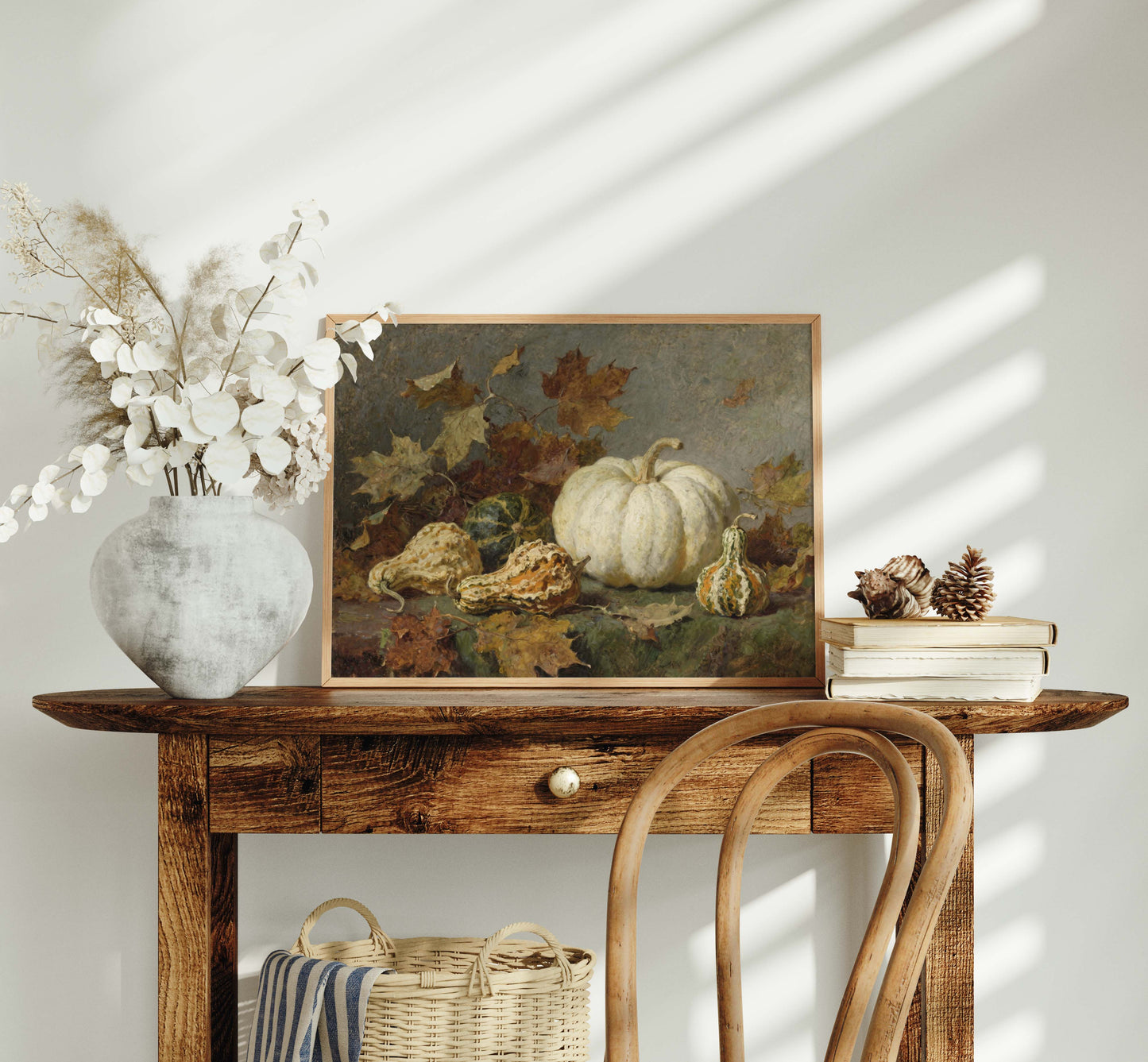 White Pumpkins and Gourds Still Life Printable Art