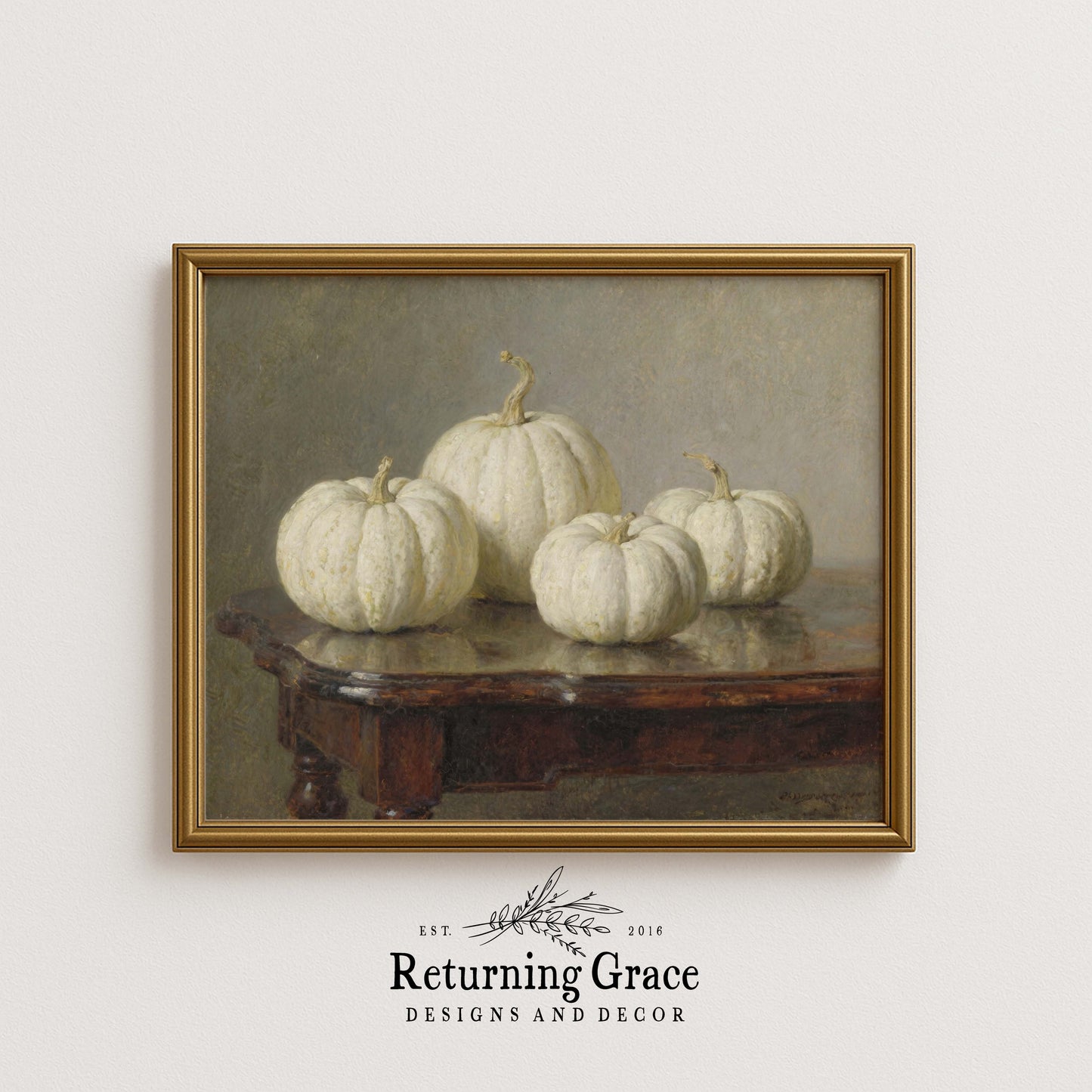 White Pumpkins Still Life Printable Art