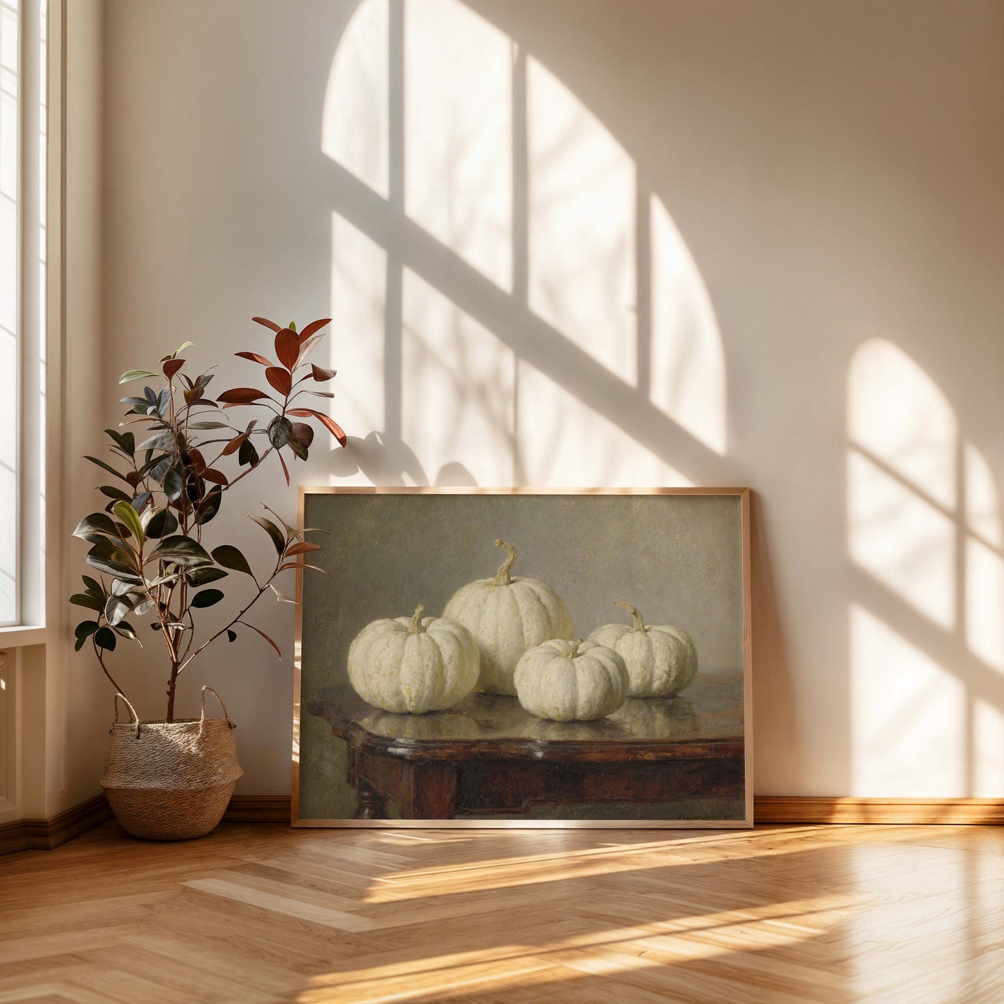 White Pumpkins Still Life Printable Art