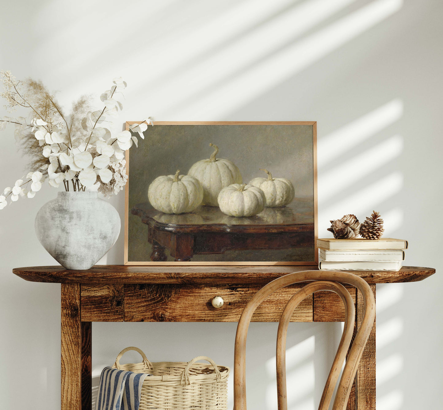 White Pumpkins Still Life Printable Art