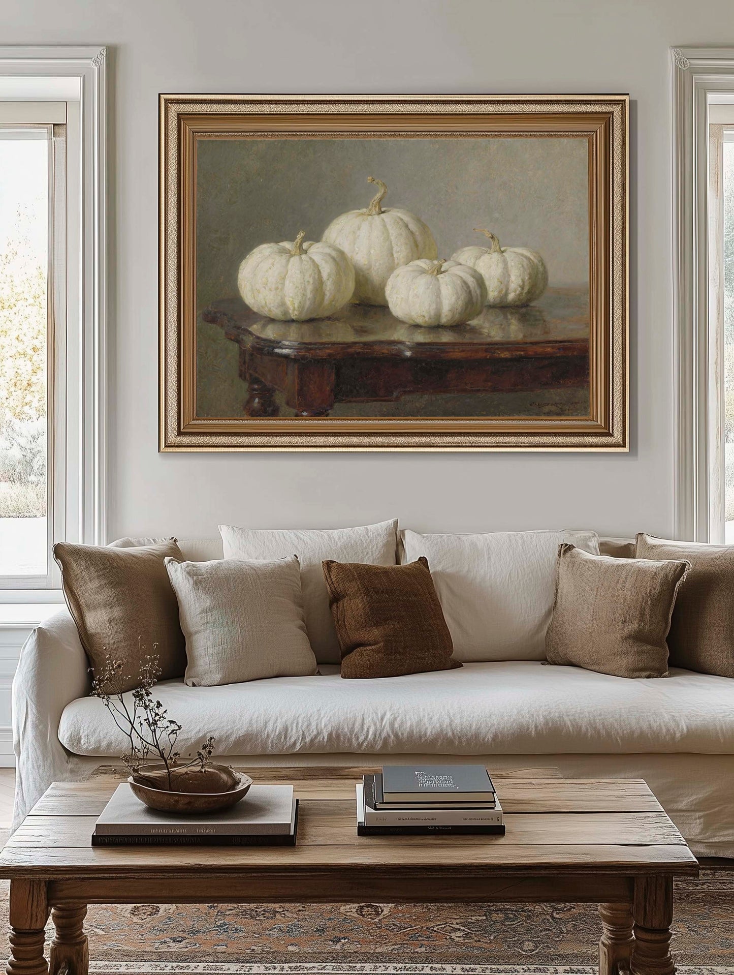 White Pumpkins Still Life Printable Art
