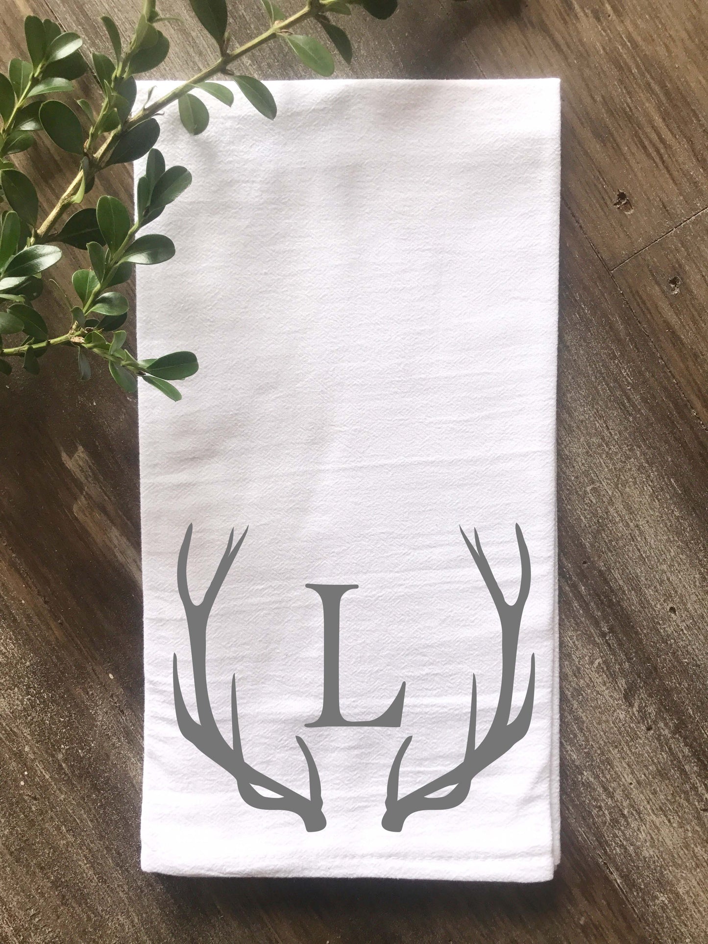 Antler Monogrammed Flour Sack Towel, Kitchen Towel - Returning Grace Designs