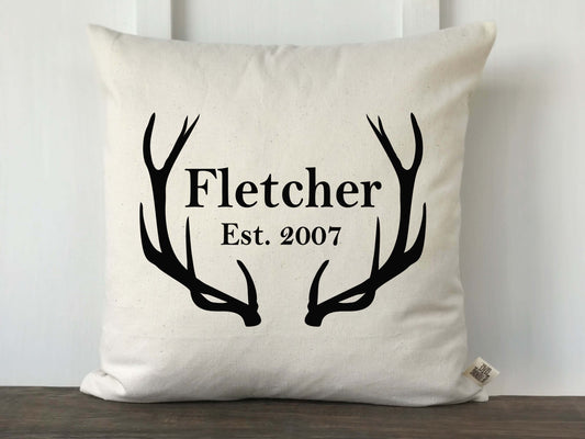 Antler Personalized Pillow Cover - Last Name and Year - Returning Grace Designs