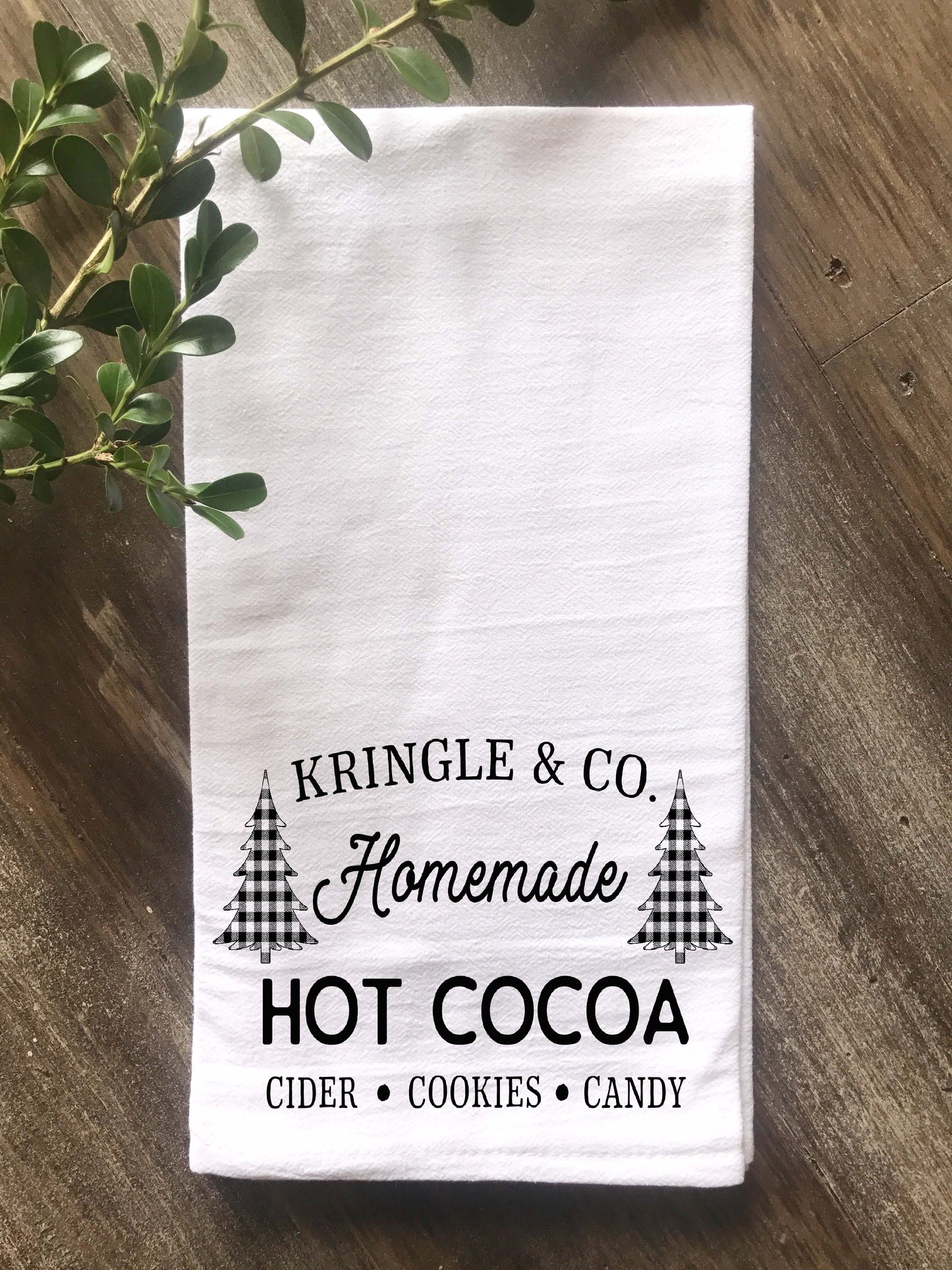 Kringle & Co. Homemade Hot Cocoa Tea Towel - Buffalo Check Trees