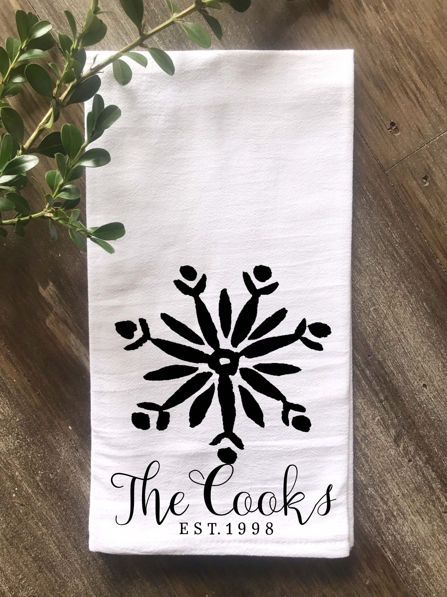 Personalized Watercolor Snowflake Christmas Flour Sack Tea Towel - Returning Grace Designs