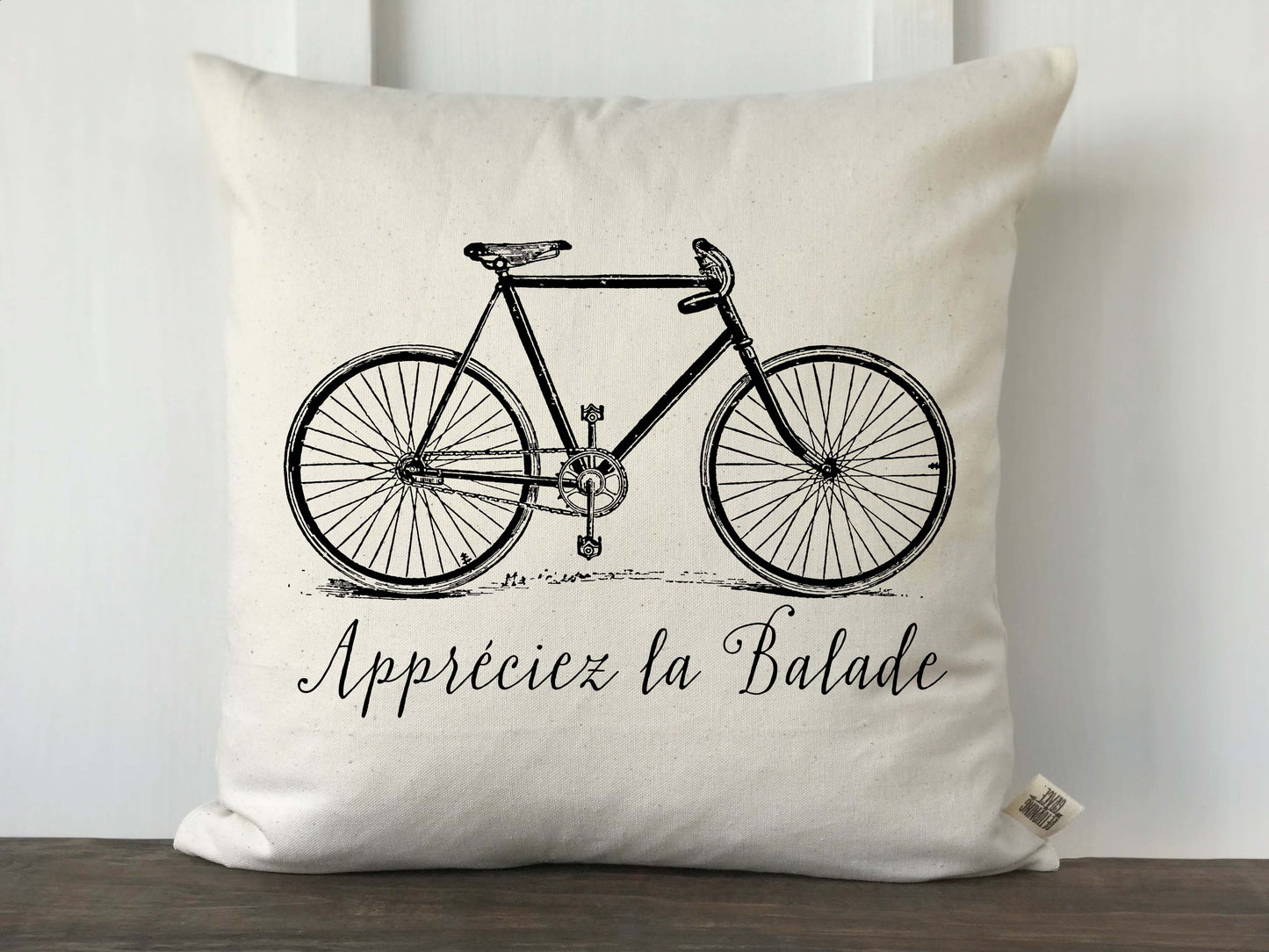 Vintage Bicycle Enjoy the Ride Pillow Cover in  French - Returning Grace Designs