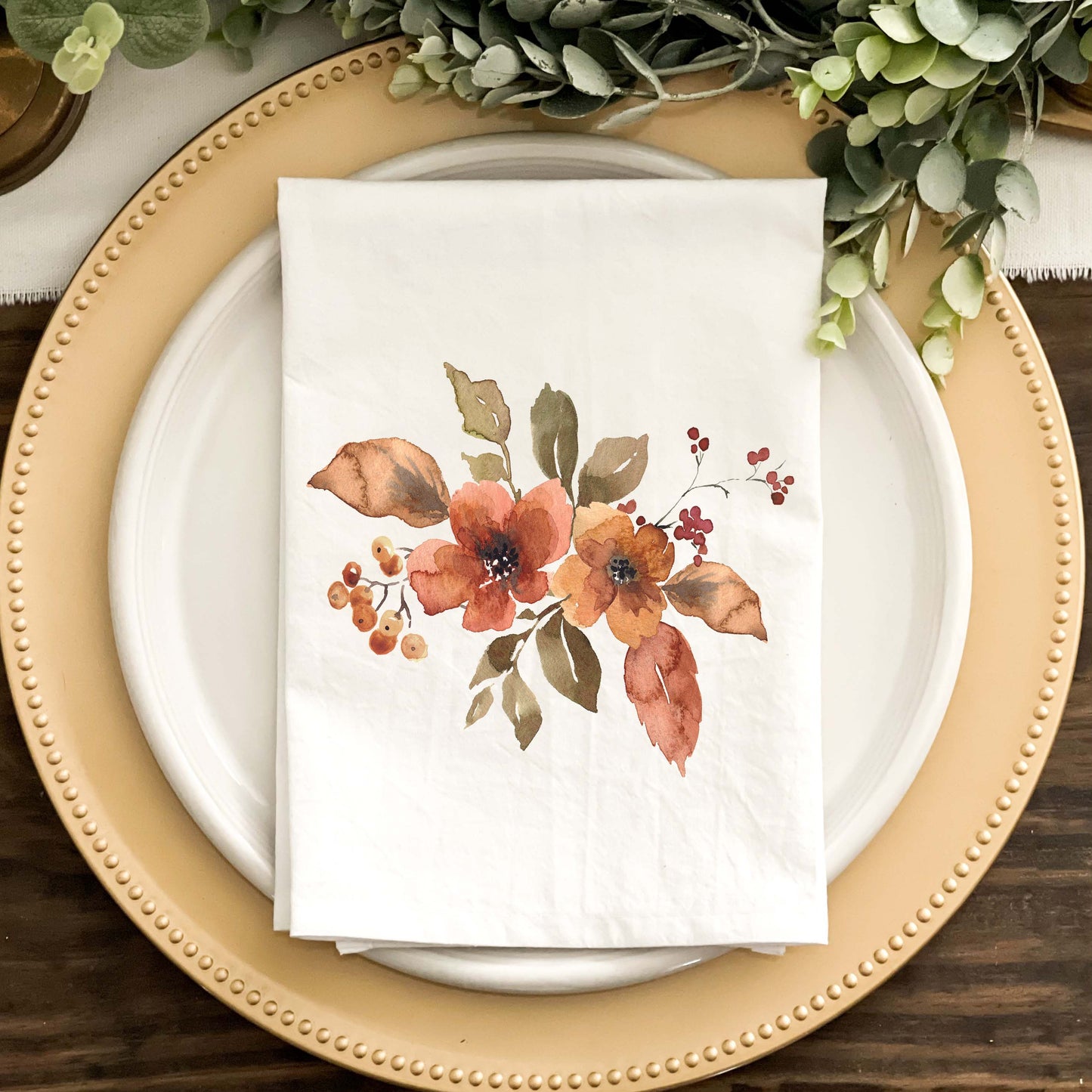 Fall Watercolor Flowers with Berries Napkin