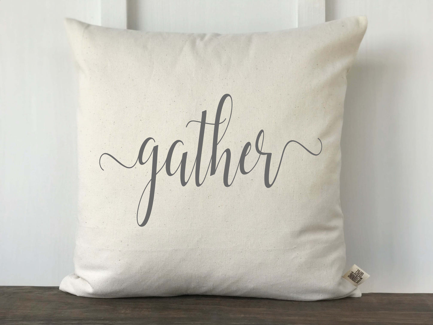 Gather Script Farmhouse Fall Pillow Cover - Returning Grace Designs