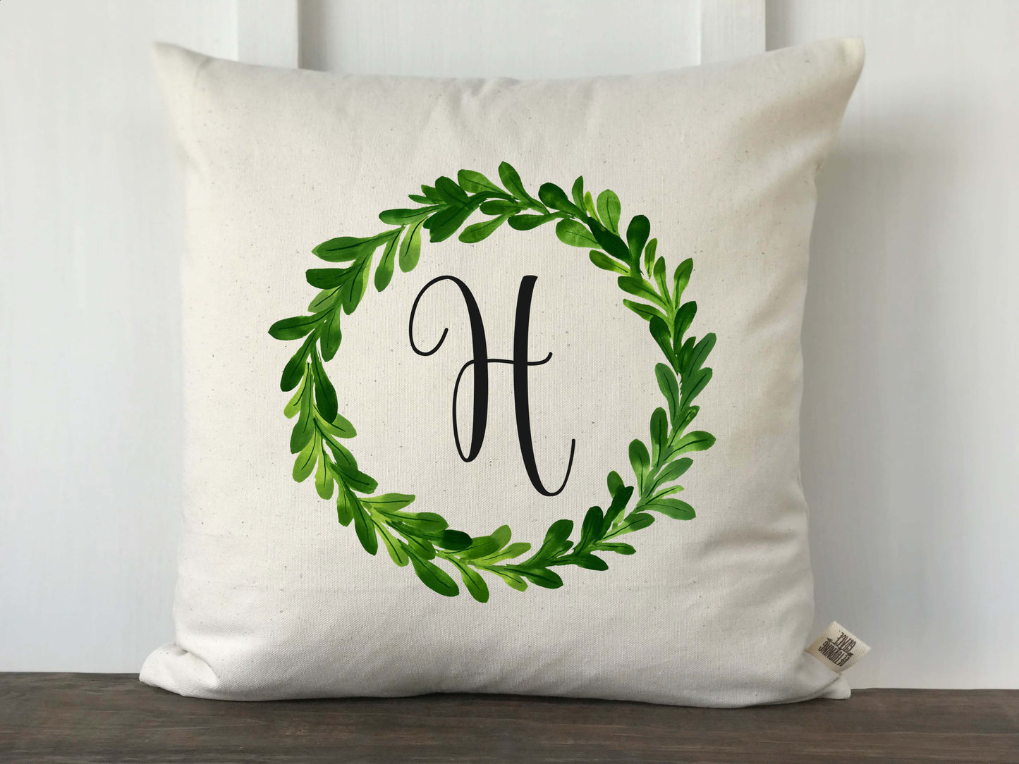 Greenery Wreath Personalized Pillow Cover - Returning Grace Designs