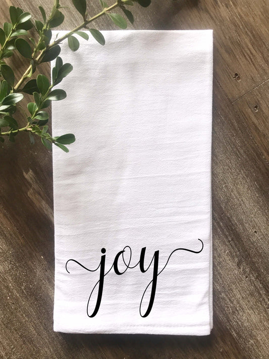 Joy Script Christmas Flour Sack Tea Towel - Returning Grace Designs