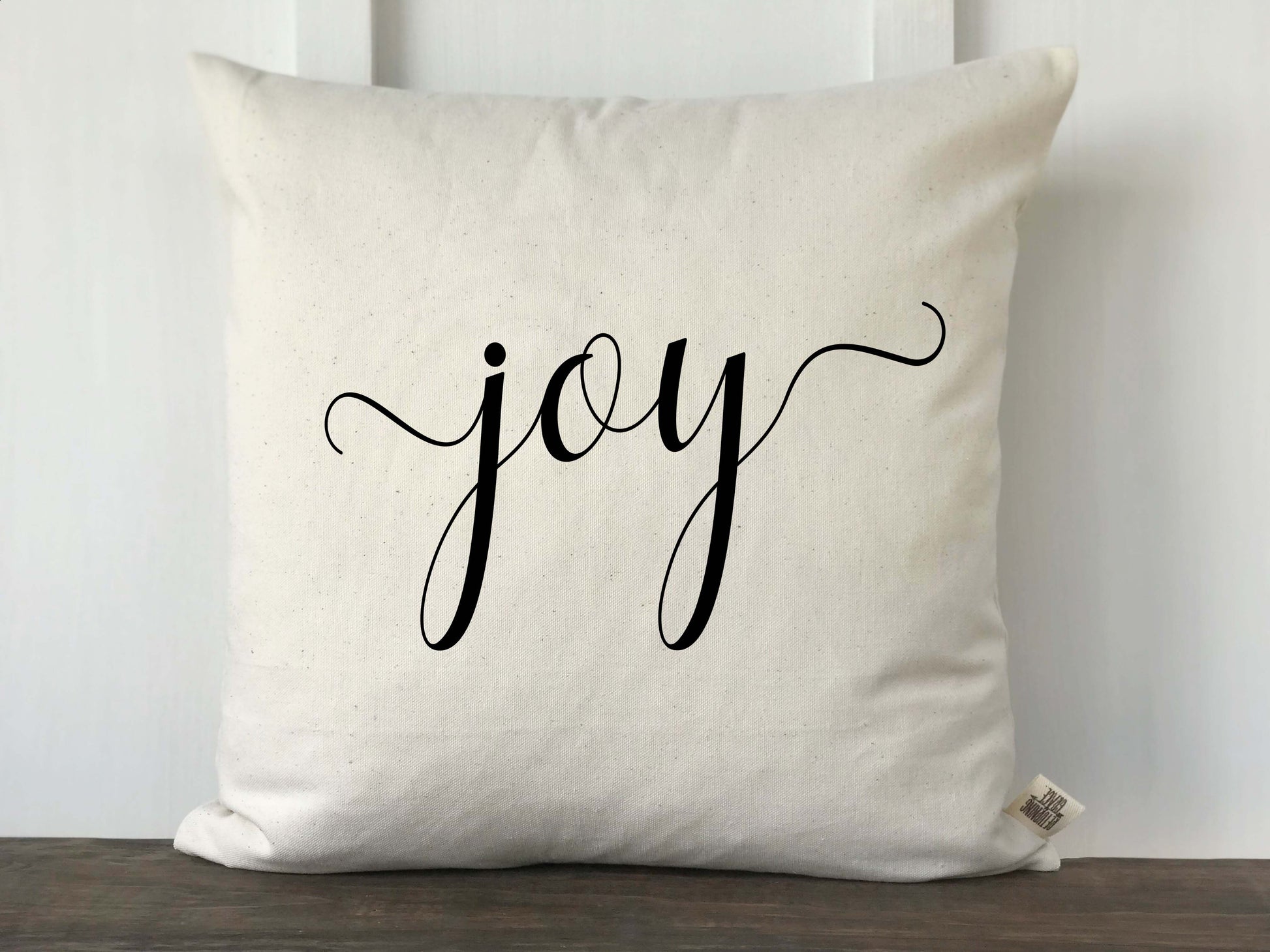 Joy Script Farmhouse Christmas Pillow Cover - Returning Grace Designs