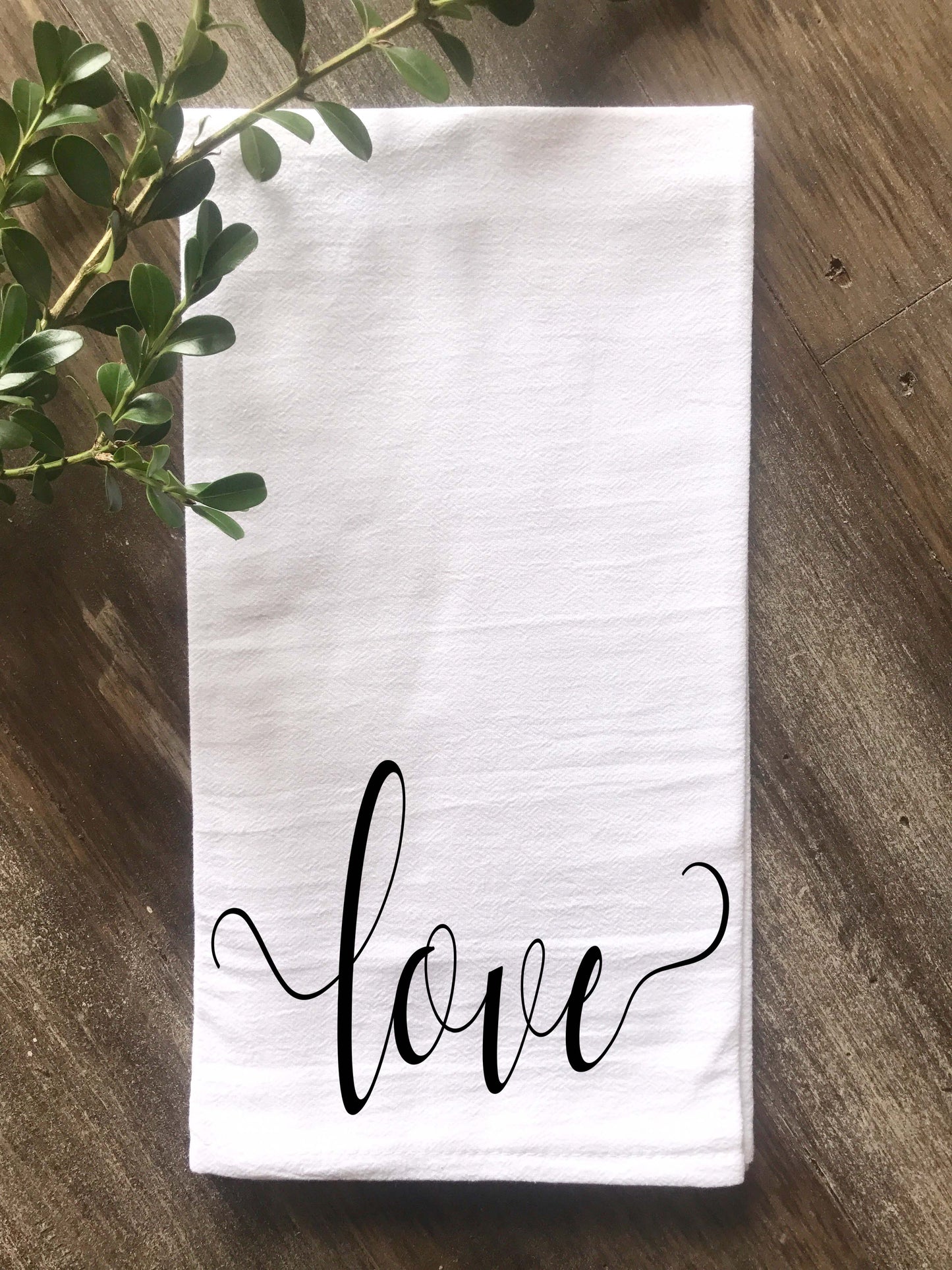 Love Script Flour Sack Tea Towel - Returning Grace Designs