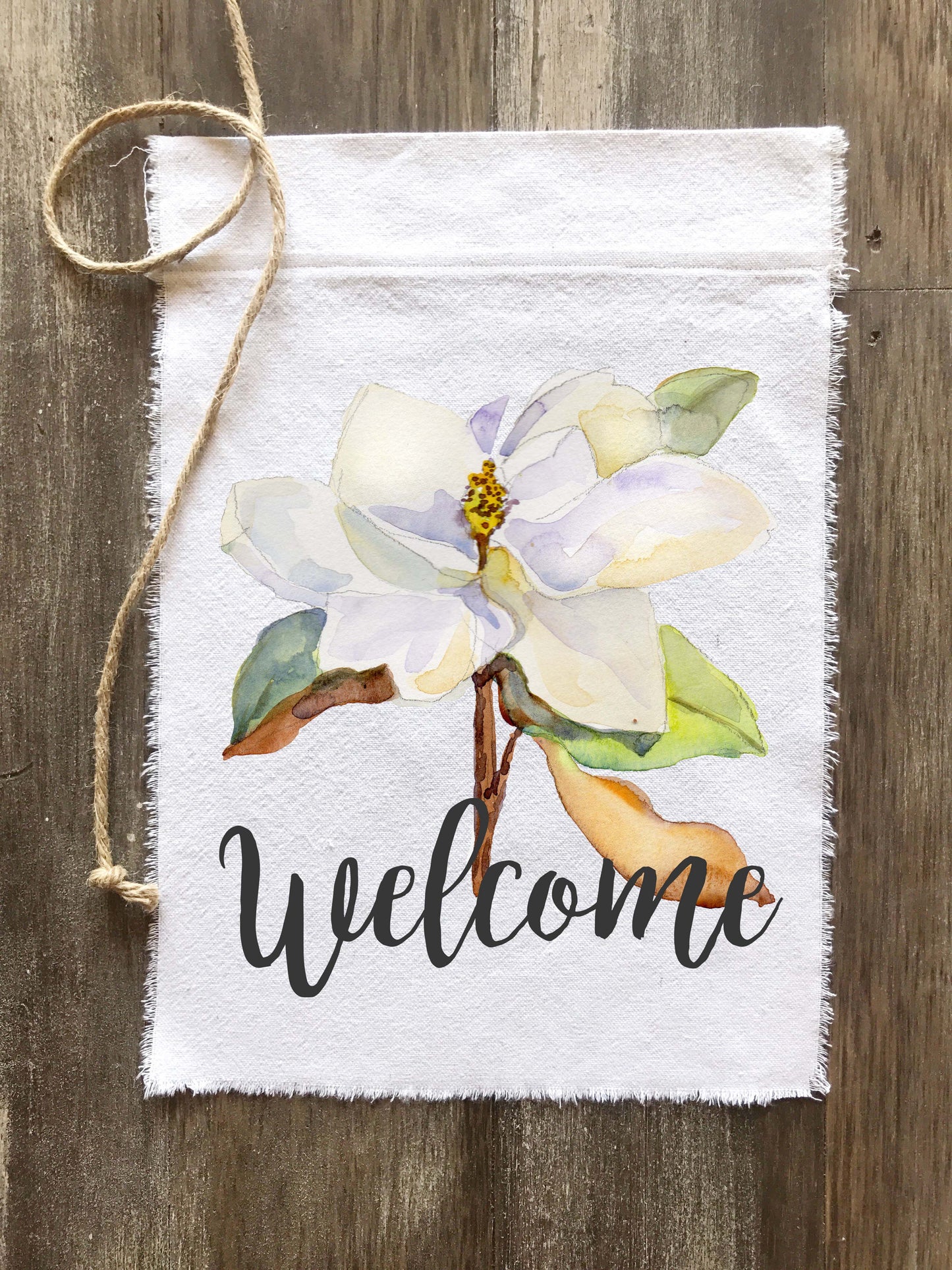 Magnolia Watercolor Welcome Canvas Sign - Gray or Black Font - Returning Grace Designs