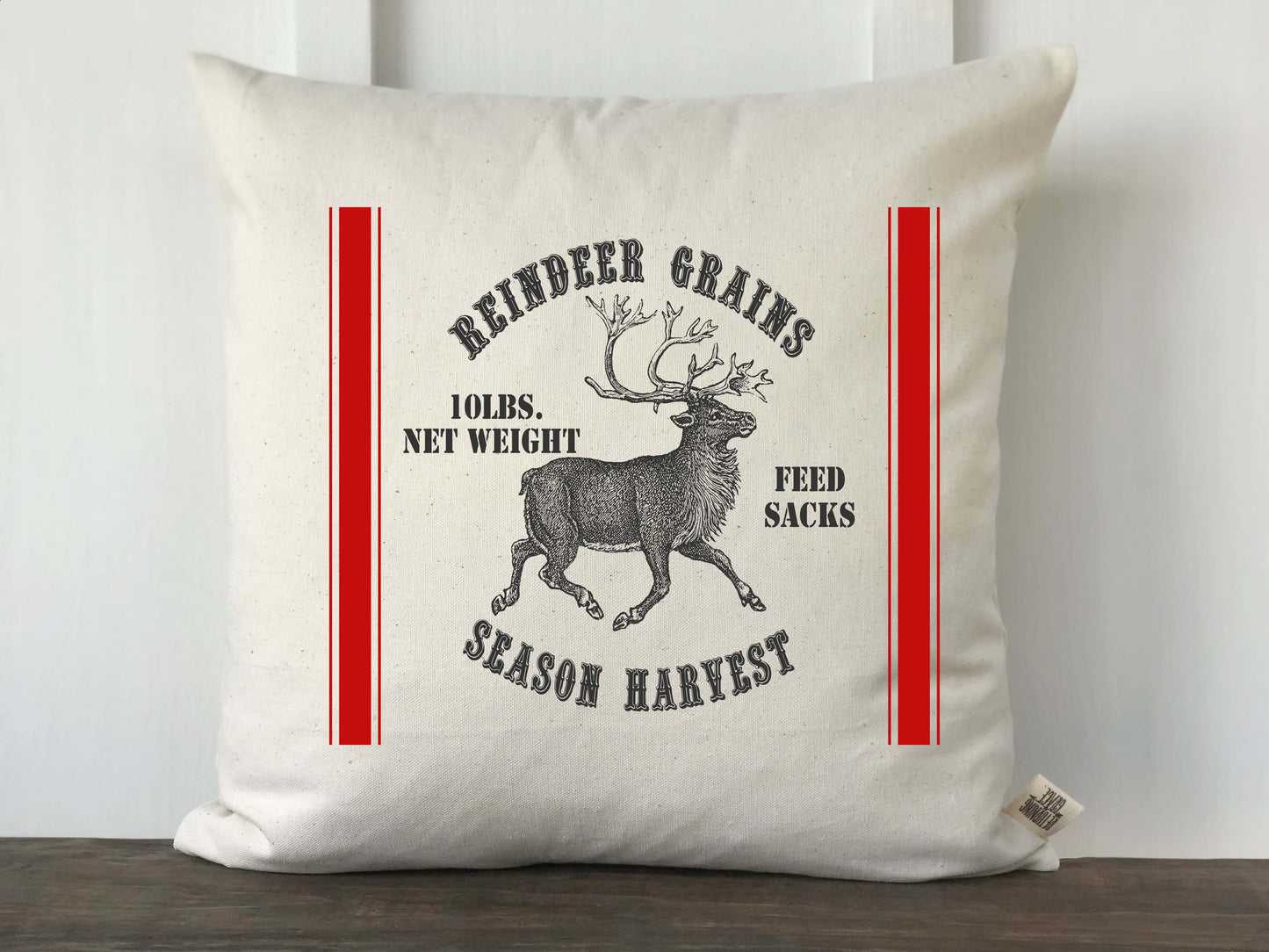 Christmas Reindeer Grain Sack No 10 Pillow Cover - Returning Grace Designs