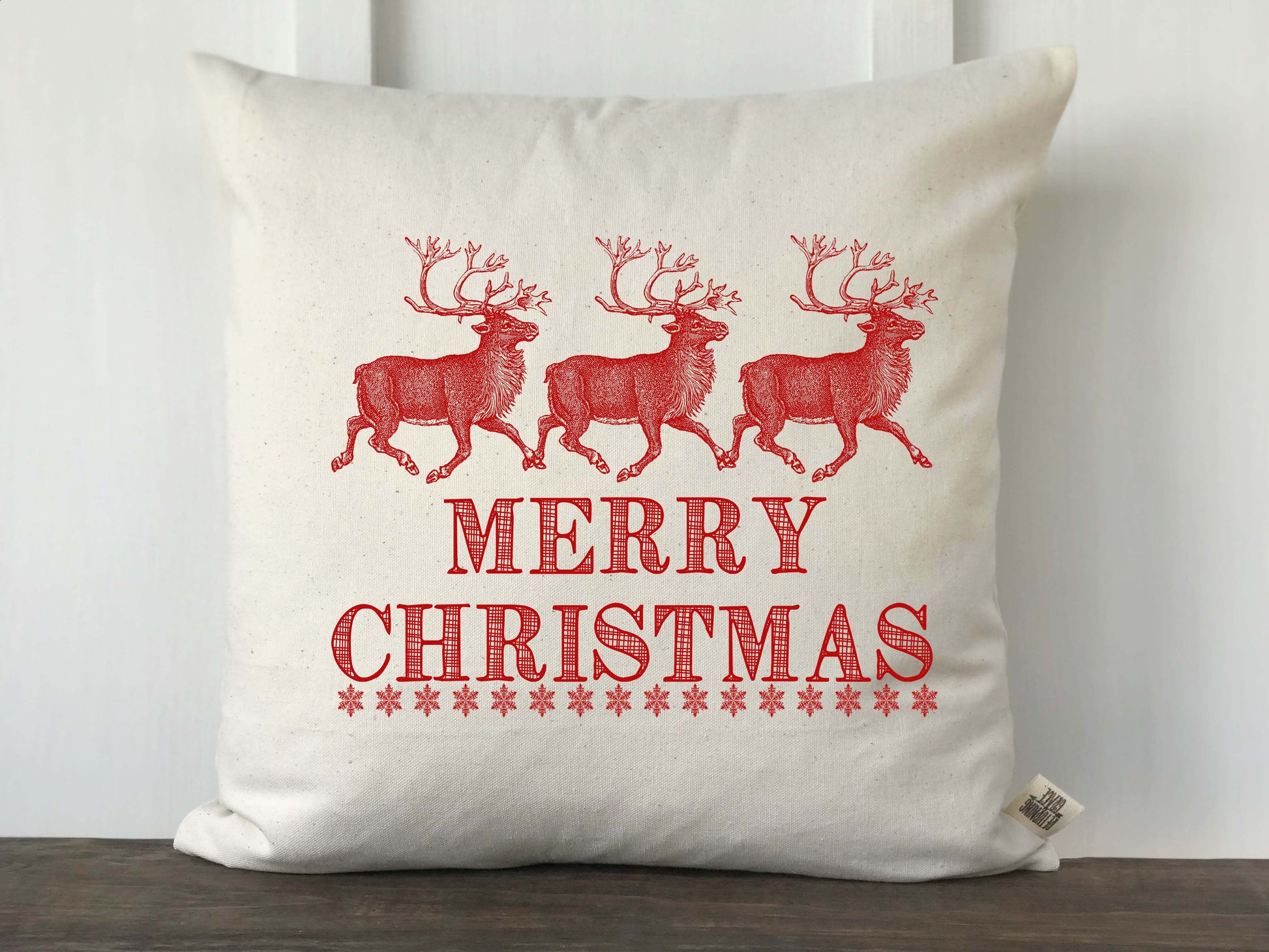 Farmhouse Reindeer Merry Christmas Pillow Cover - Returning Grace Designs