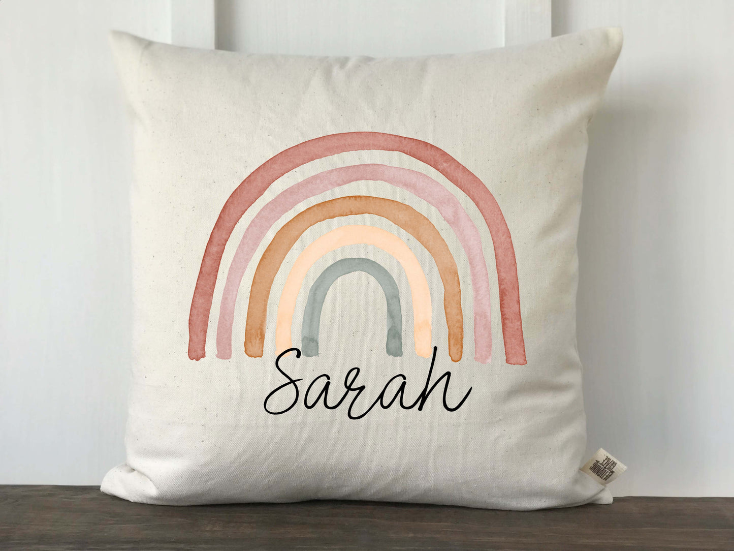 Rose Rainbow Personalized Baby Pillow Cover - Script Font - Returning Grace Designs