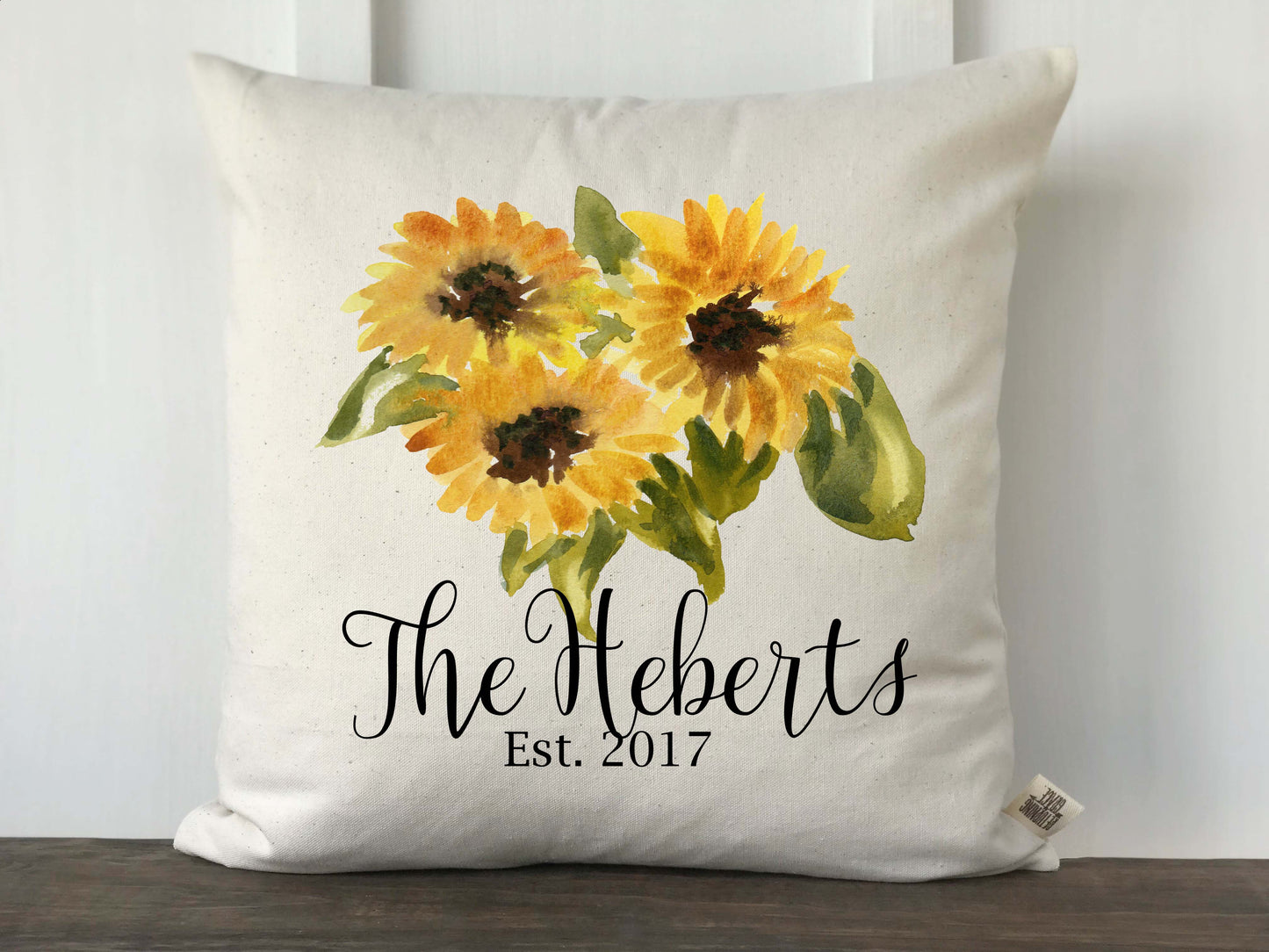 Watercolor Sunflower Personalized Pillow Cover - Returning Grace Designs