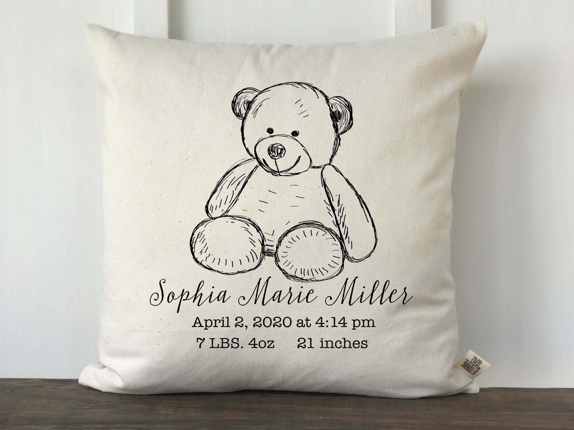 Teddy Bear Personalized Baby Pillow Cover - Returning Grace Designs