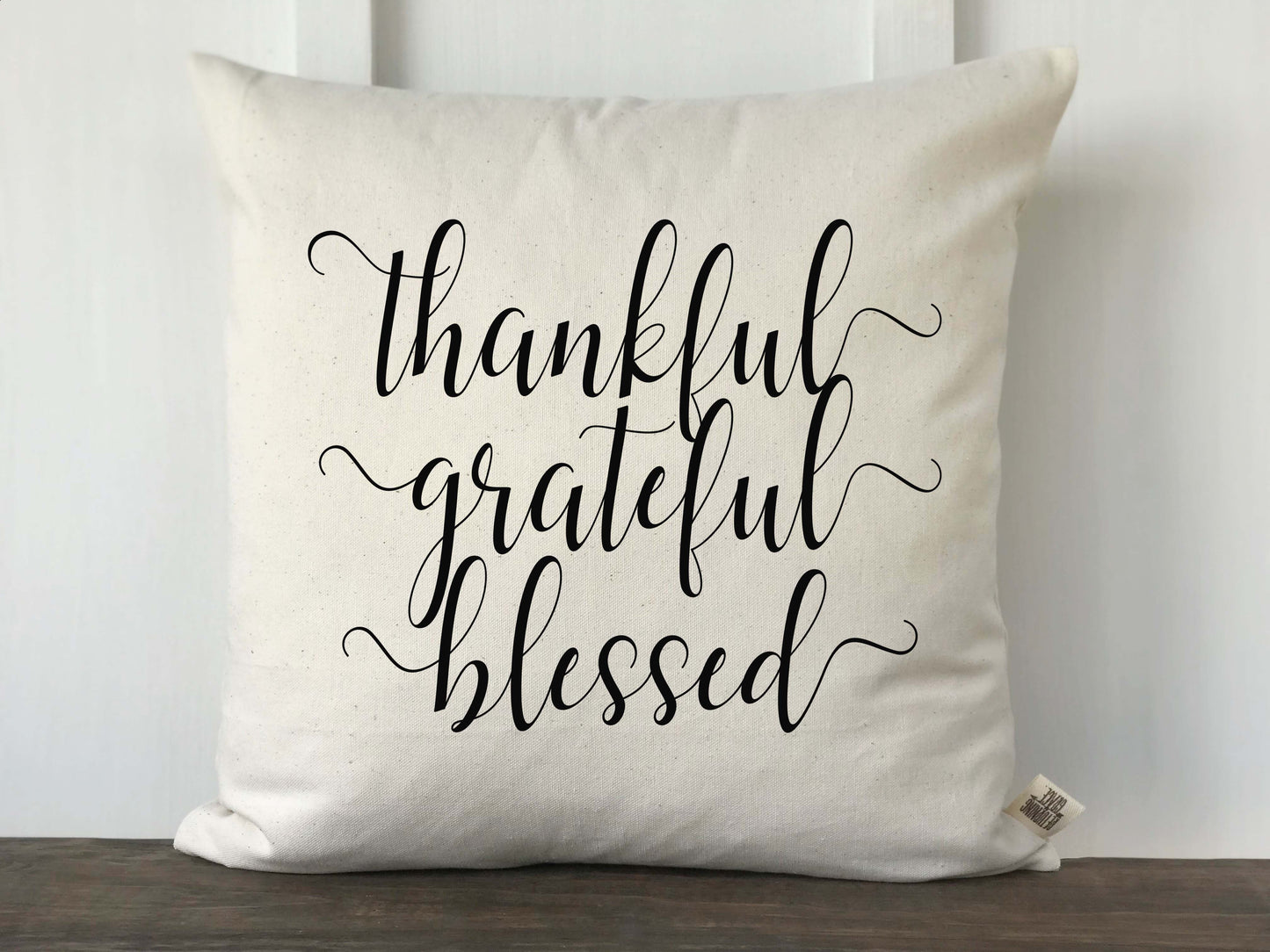 Thankful Grateful Blessed Pumpkin Farmhouse Fall Pillow Cover - Returning Grace Designs
