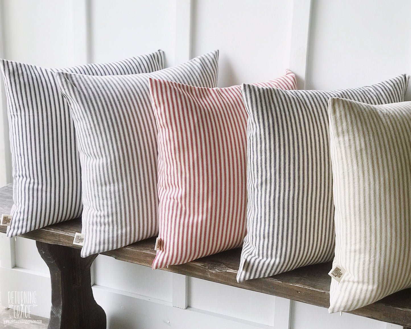 Gray Ticking Pillow Cover - Returning Grace Designs