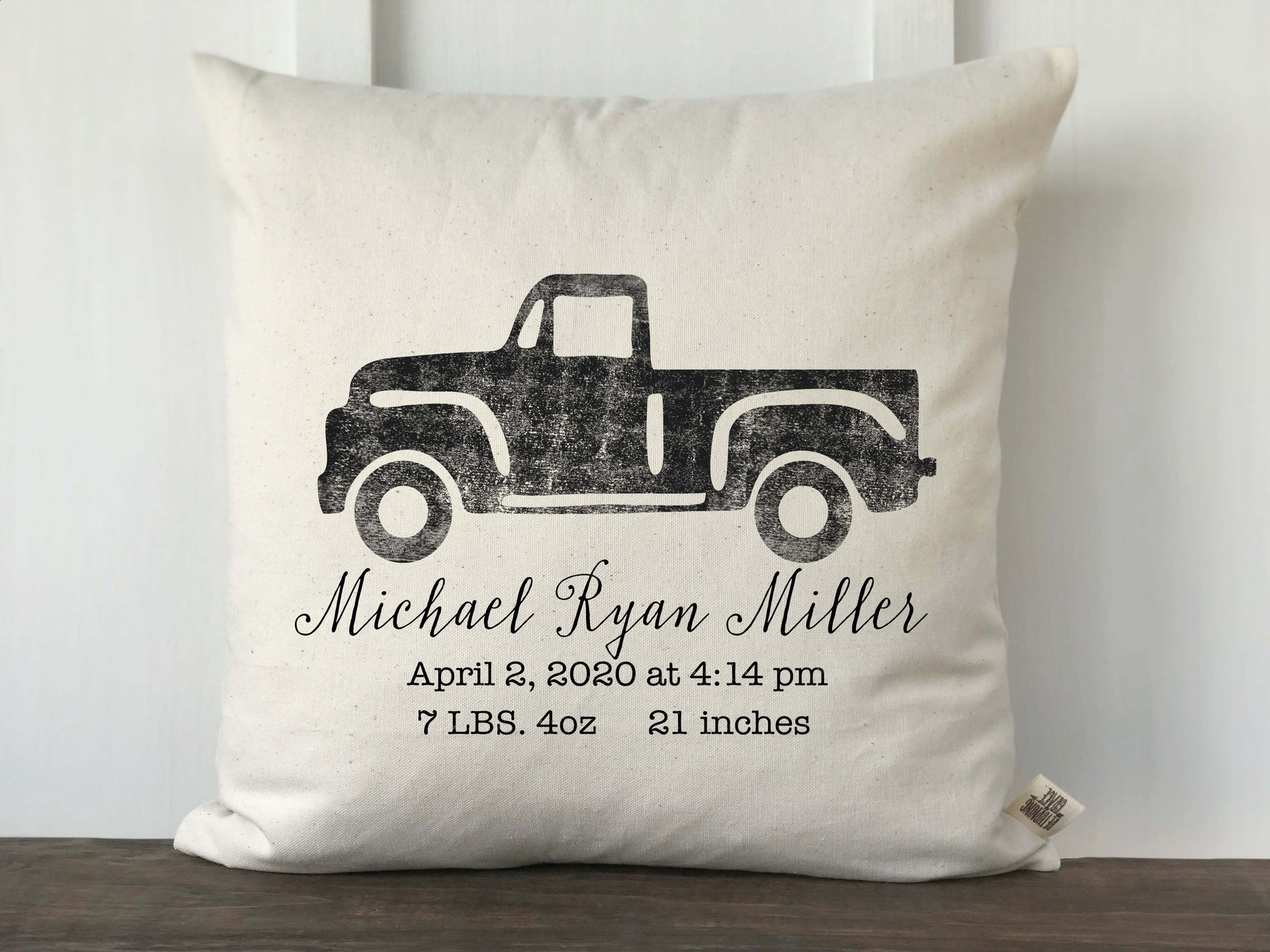 Vintage Truck Personalized Baby Pillow Cover - Returning Grace Designs
