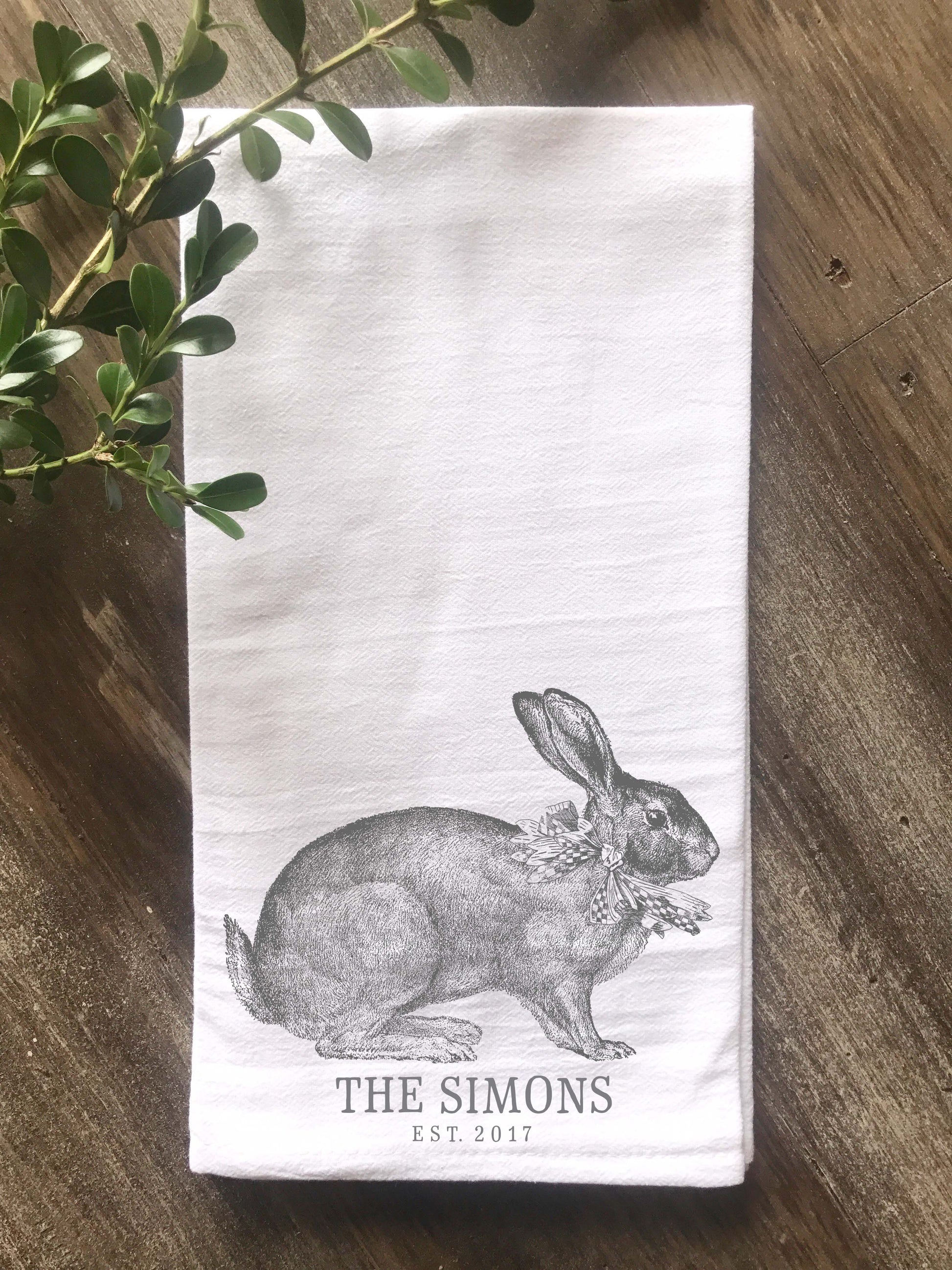 Vintage Rabbit Check Ribbon Personalized Flour Sack Tea Towel - Returning Grace Designs
