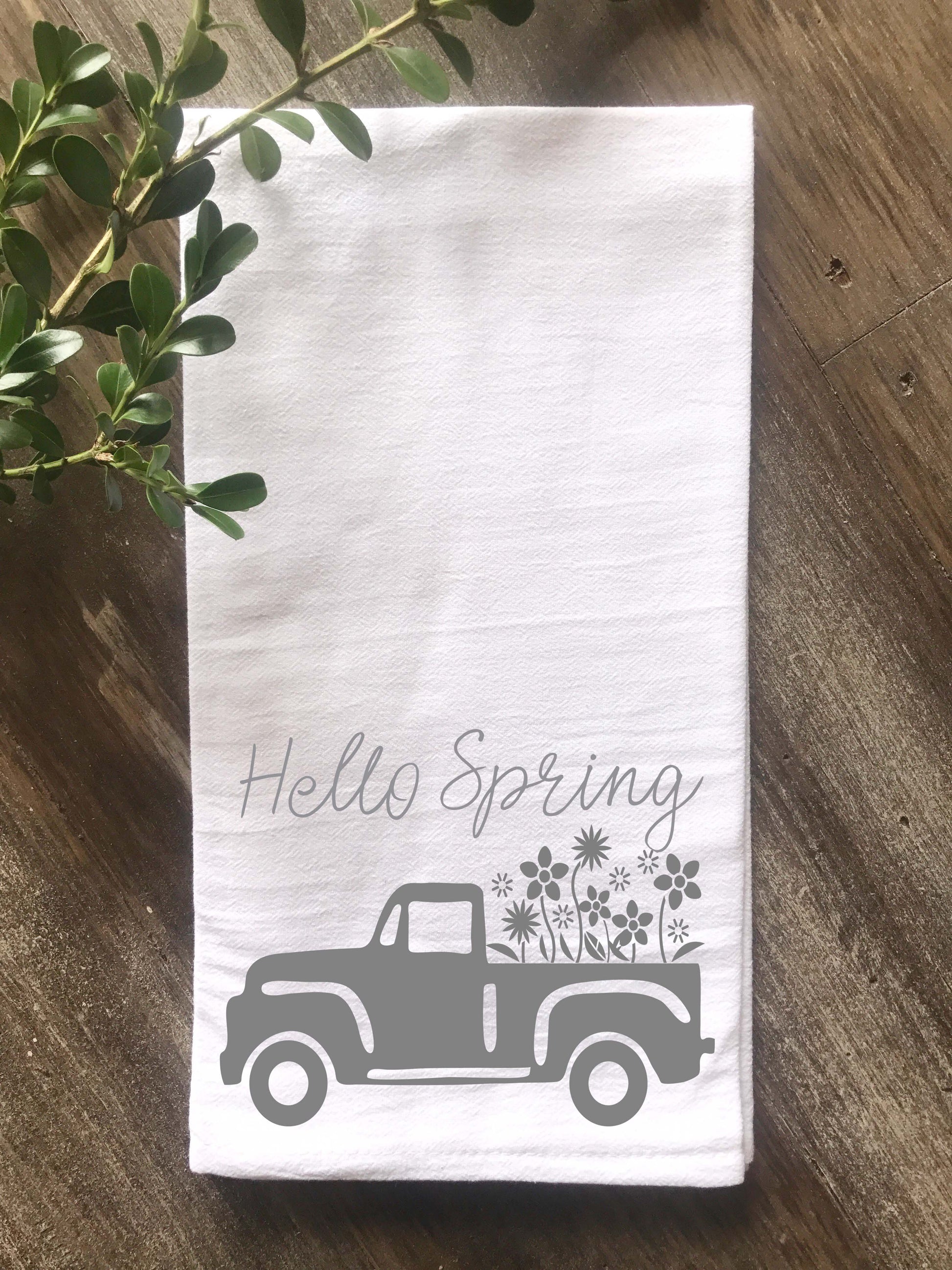 Hello Spring Vintage Truck Flour Sack Tea Towel - Returning Grace Designs