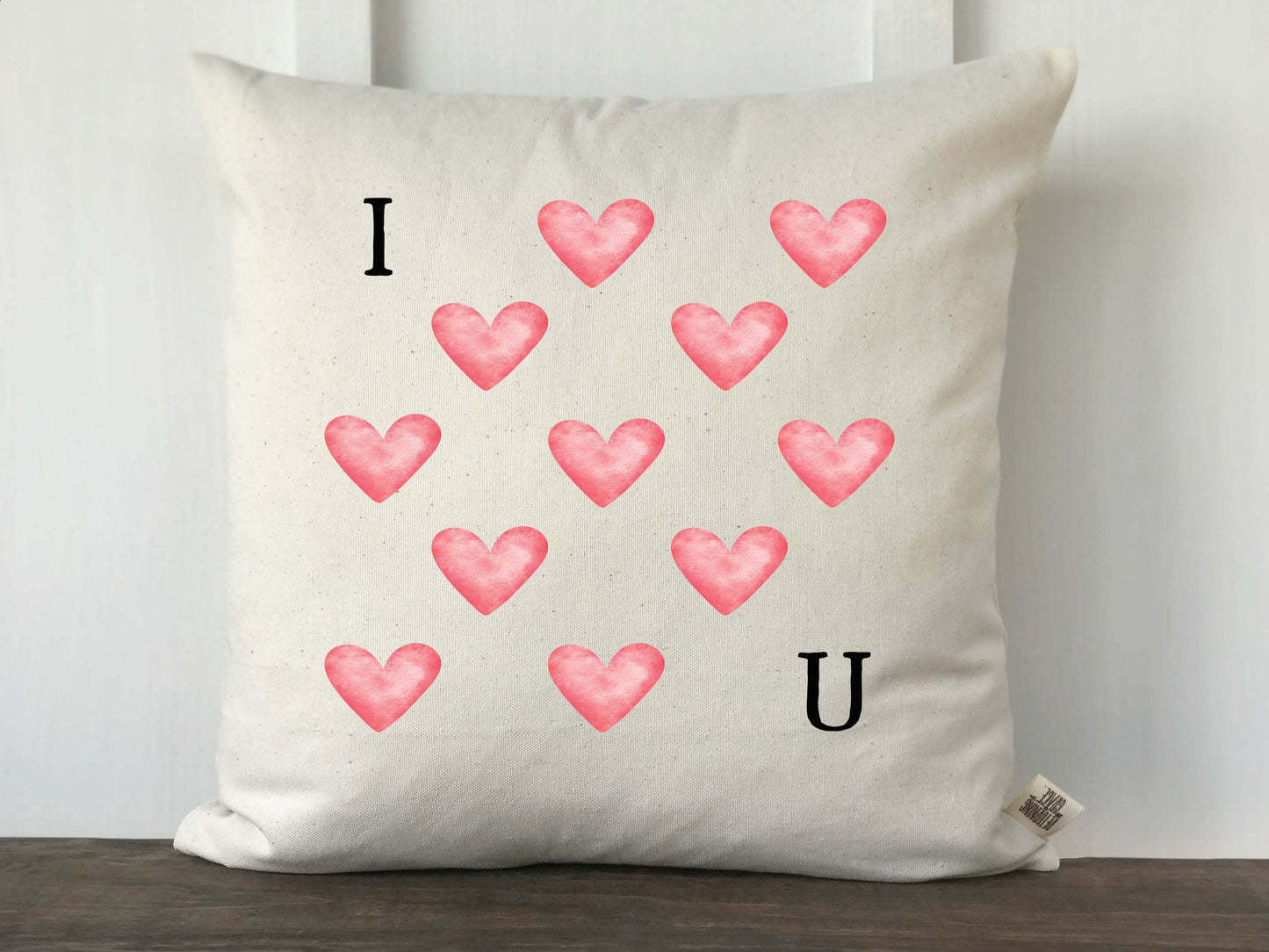 Watercolor Heart Pattern I Love You Pillow Cover - Pink or Gray