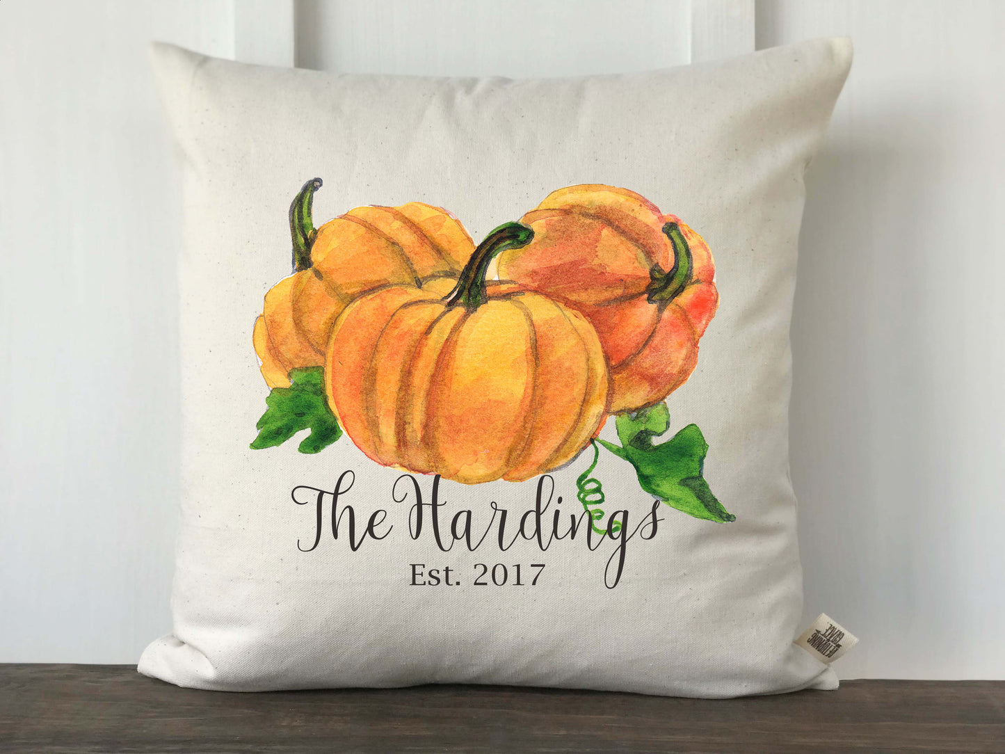 Personalized Fall Watercolor Pumpkin Pillow Cover - Returning Grace Designs