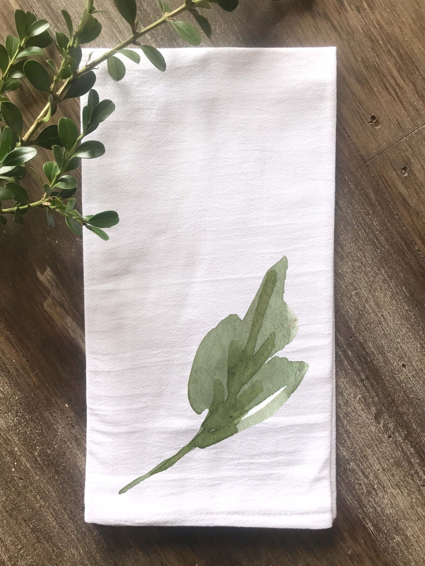 Watercolor Single Leaf Flour Sack Towel - Returning Grace Designs