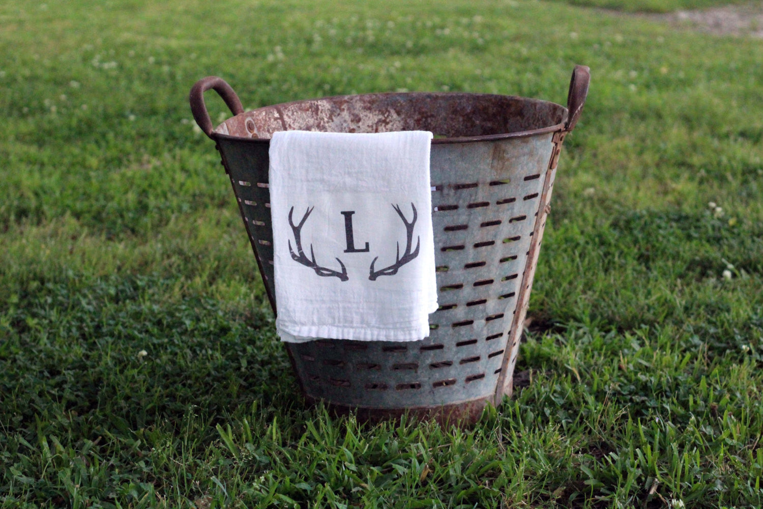 Antler Monogrammed Flour Sack Towel, Kitchen Towel - Returning Grace Designs