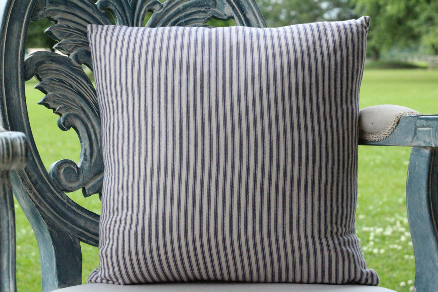 Blue Ticking Pillow Cover - Returning Grace Designs