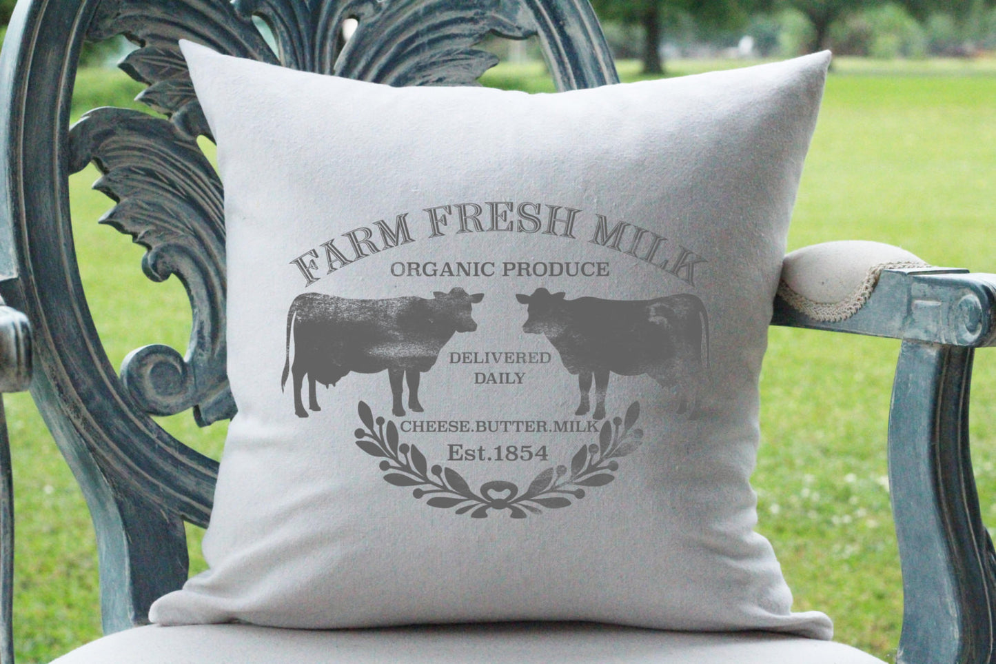 Farm Fresh Milk Pillow Cover in Gray - Returning Grace Designs