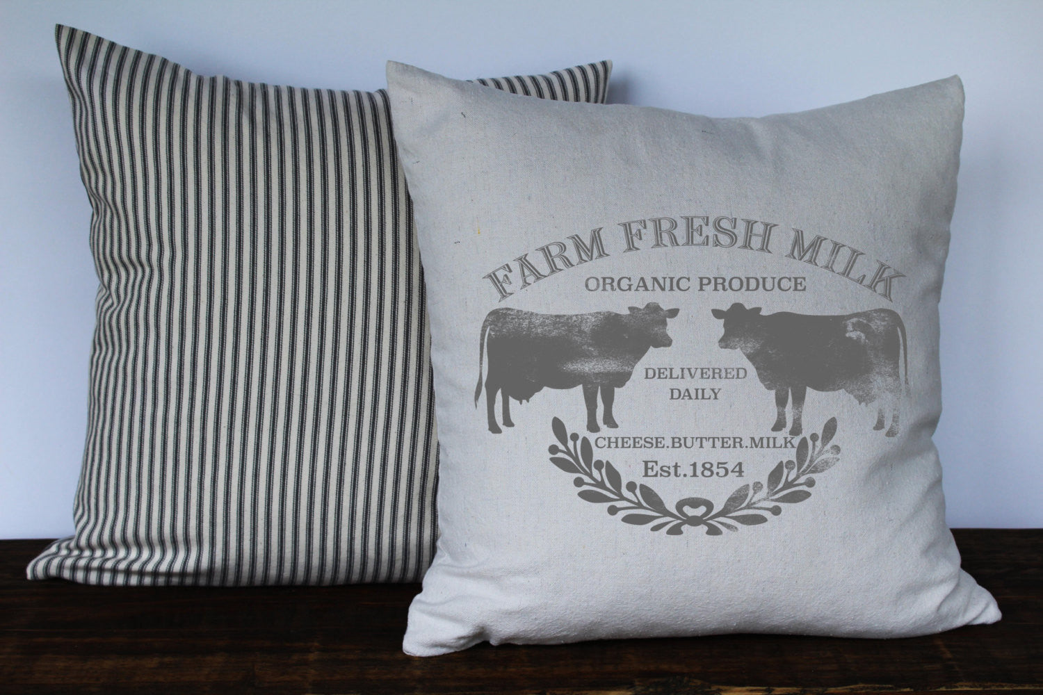 Farm Fresh Milk Pillow Cover in Gray - Returning Grace Designs