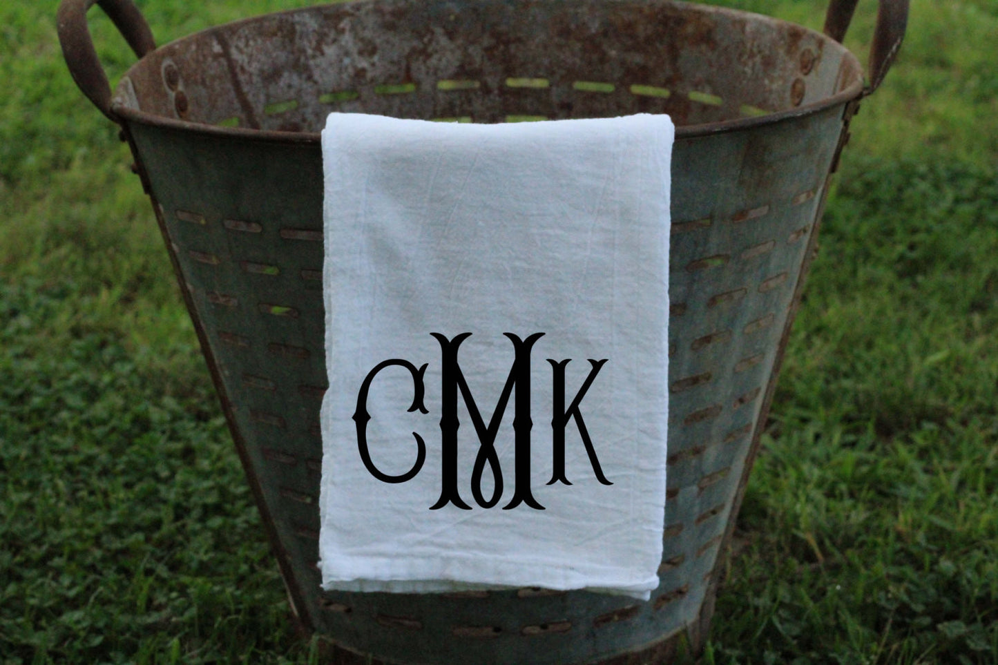 Fishtail Font Monogrammed Flour Sack Towel - Returning Grace Designs