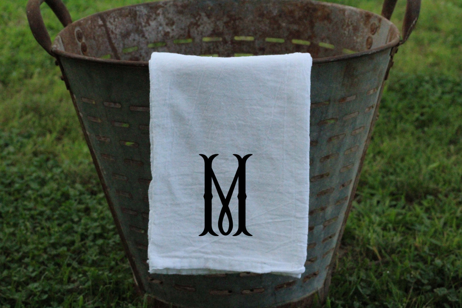 Fishtail Font Monogrammed Flour Sack Towel - Returning Grace Designs